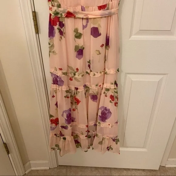 Lauren Ralph Lauren Floral Crinkled Georgette Dress in Pink/Sage/Multi - Picture 9 of 12
